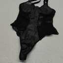 Lingerie for Women Sexy Leather Lace Bodysuit Push Up Snap Crotch Teddy One Piece Babydoll (Black, Small)