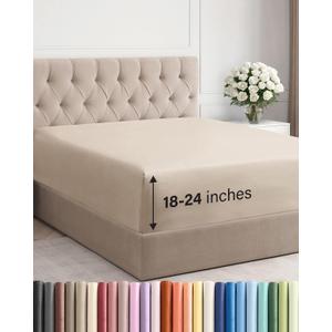 Extra Deep King Fitted Sheet - Hotel Luxury Single Fitted Sheet Only - Easily Fits 18 inch to 24 inch Mattress - Ultra Soft, Wrinkle Free w/Extra Deep Pockets - Easy-Care, Breathable & Comfy - Wheat