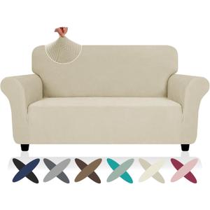 ZNSAYOTX Super Stretch Loveseat Covers (57"-70"), New Striped Love Seat Slipcover, Dogs Pet Friendly Anti-Slip Couch Protector Spandex Durable 2 Seater Fabric Sofa Cover (Khaki, Loveseat)
