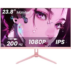 SKitphrati Pink 24 inch Gaming Monitor 200Hz Refresh Rate FHD 1080p Resolution Fast IPS Panel 1ms GTG Response Time Adaptive Sync Built-in Speakers Pink Monitor