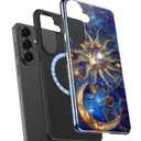 DEENAKIN for Samsung Galaxy S26 Case Cute,Aesthetic Stained Glass Moon and Sun Royal Blue, Compatible with Magsafe, Fancy Cool Retro Western Protective Slim Silicone Phone Cover for Women Girls (Blue)