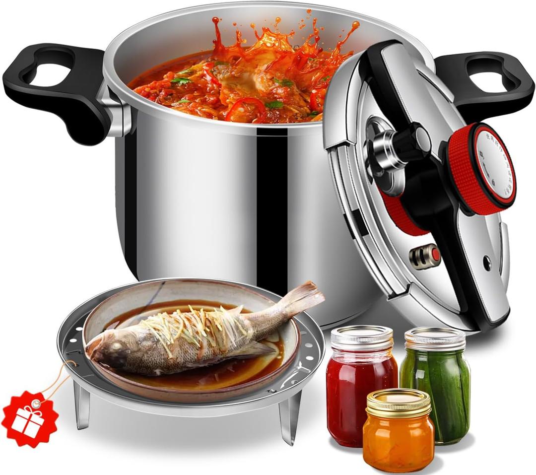 10.68 Quart Stainless Steel Pressure Cooker, Extra Large Stovetop Pressure Cooker, Commercial Grade, Induction Compatible, Big Capacity for Batch Cooking