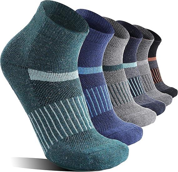 6 Pairs Merino Wool Ankle Running Hiking Socks Compression Support Breathable Thick Cushion No Show Socks for Women Men (M, Color Mixed (quarter Socks)