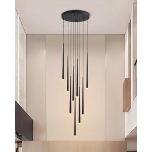 9-Light LED High Ceiling Chandelier, Modern Black Long Linear Pendant Chandelier for Staircase Entryway Foyer, Large Dimmable Hanging Light with 3 Color Temperatures