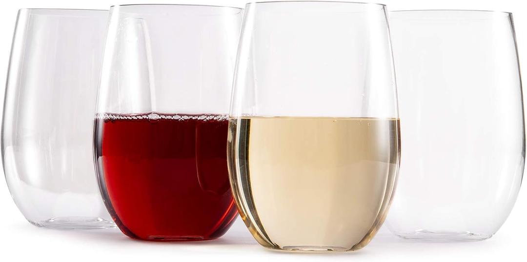 hotder Wine Glasses glasses drinking set 16 OZ Tritan, Stemless Wine Glasses Set of 4, plastic wine glass Outdoor Unbreakable Dishwasher-safe, Red Wine Glasses for Home, Party