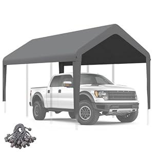 Carport Canopy 12'x20' Replacement Cover, Heavy Duty Garage Shelter Cover 800D Oxford Waterproof & UV Protected Tarp with Ball Bungees, Not Include Frame, Gray