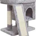 SYANDLVY Small Cat Tree for Indoor Cats, Cat Tower with Scratching Post, Modern Activity House for Large Cats, Condo with Board, Kittens Cave (Light Grey)