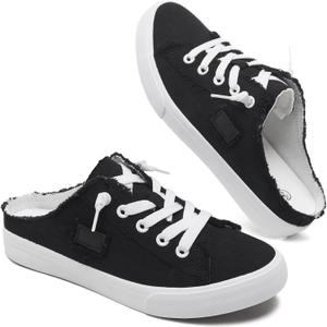 BENPAO Women's Slip on Sneakers Canvas Slip ons Shoes Fashion Comfortable Mules Womens Non Slip Loafers Casual Backless Shoes (9, Black)