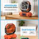 Glitnous Portable Camping Fan 40000mAh Battery Powered, Rechargeable Camping Fan with Remote & LED Light, 4 Speed Strong Airflow & 3 Colors Light for Desk/Outdoor/Tent/Camping/Fishing, Orange
