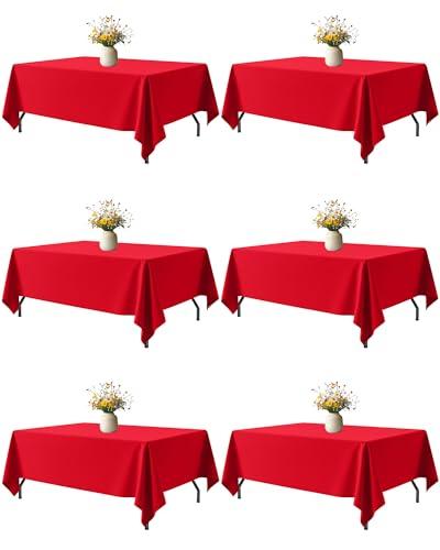 Niuara Red Fabric Rectangle Table Cloth - 6 Pack, 60" × 102" Washable Tablecloth for 5FT Tables, Wrinkle-Resistant & Heat-Proof Table Cover for Weddings, Dinners & Parties