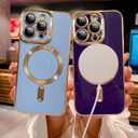 OOK Magnatic Case for iPhone 13 Pro Case [Compatible with MagSafe] Full Camera Lens Protector Gold Electroplate Edge Soft TPU Shockproof Protective Phone Case for Women Men 6.1 Inch - Light Blue