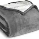 Bare Home Sherpa Fleece Blanket - Twin/Twin Extra Long - Blanket for Bed, Sofa, and Couch - Warm & Lightweight - Fluffy & Soft - Reversible (Twin/Twin XL, Grey)