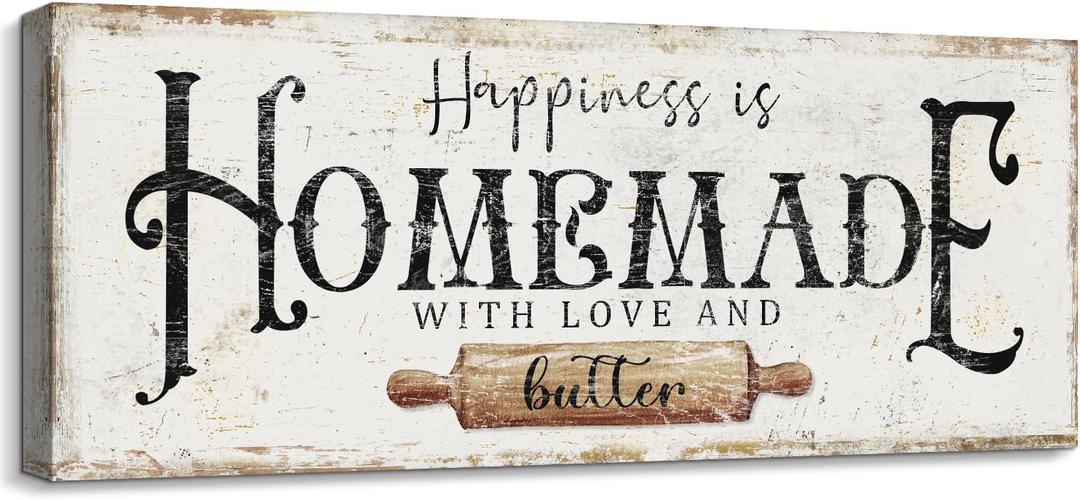 Happiness is Homemade with Love and Butter Funny Kitchen Sign, 8 x 24 Inch