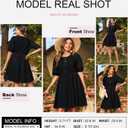 Dokotoo Summer Dresses for Women 2026 Tie Front V Neck Short Puff Sleeve Hollow Out Lace Wedding Guest Dress (M)