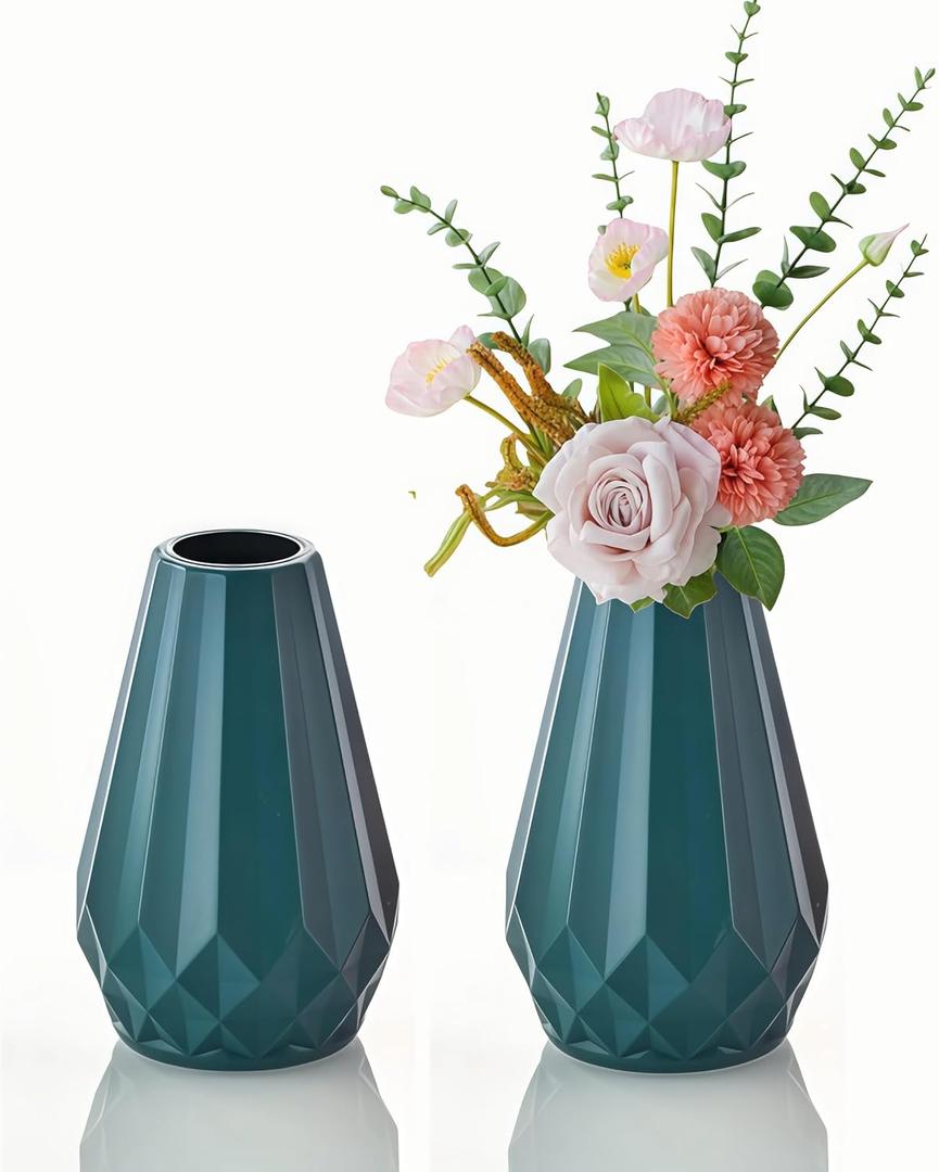 2 Pack Plastic Composite Flower Vase, Minimalism Style Floral Vase Home Decor Centerpieces，Unbreakable Bud Vase for Wedding Dinner Table Party Living Room Office Bedroom Decor (Blue)