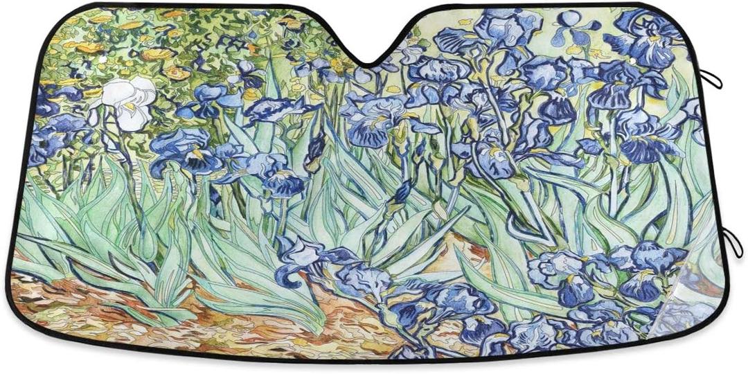 Car Windshield Sunshade Irises Vincent Van Gogh Pattern, Blocks Sun Visor Protector Foldable Sun Shield Keep Your Vehicle Cool, Fits Windshields of Most Sizes (Blue)