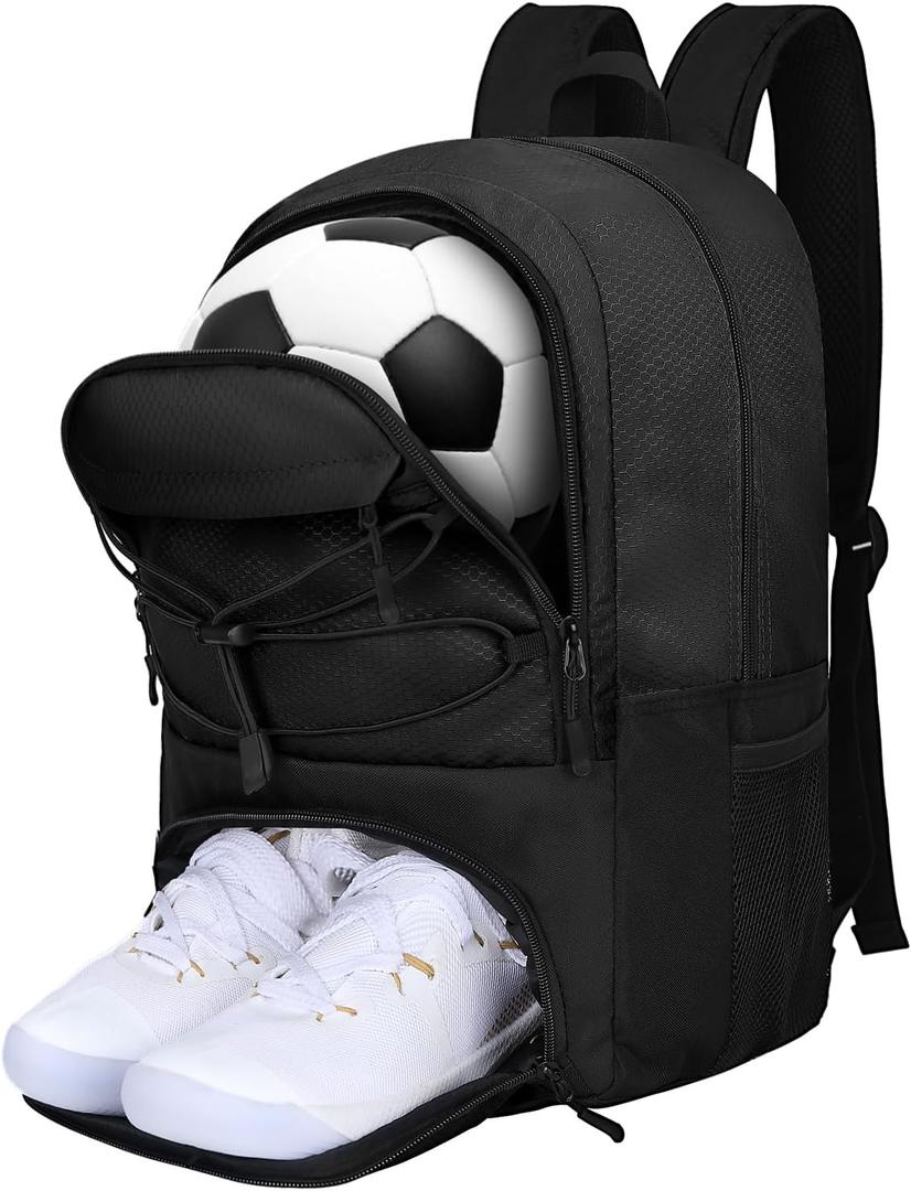 Goloni Soccer Backpack,Soccer Bag with Ball Holder & Shoe Compartment,Large Sports Bag for Basketball, Volleyball,Football (Black)