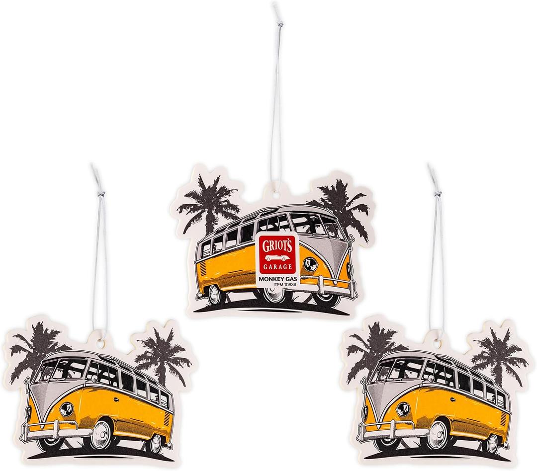 Griot's Garage Stinky-Be-Gone Hanging Air Freshener, Odor Remover, Car Scent for Garage, Closet, Laundry Rooms, Bathrooms, and More, 3 Pack, Monkey Gas, 10836