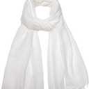 Gragengs Women Summer Scarfs Lightweight Large Long Gauze Shawl Linen Beach Wrap Plain 7543 (White)