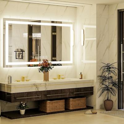 BEAUTYPEAK 30-in W x 55.0-in H Rectangle White Polished Frameless Lighted Wall Mirror