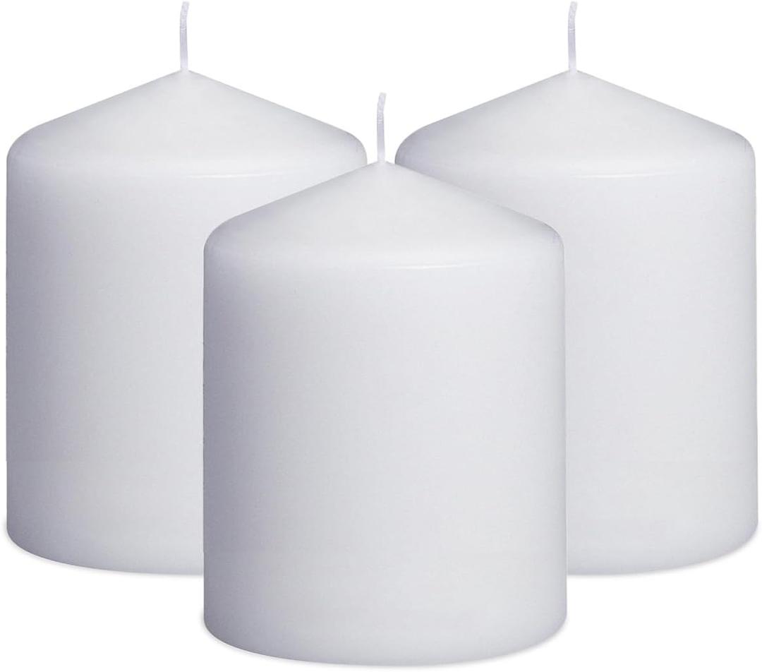 3x4 Inch White Pillar Candles, 3 Packs Unscented Dripless Smokeless Cylinder Candles for Christmas, Wedding, Party, Home and Dinner Table, 45 Hours Burn