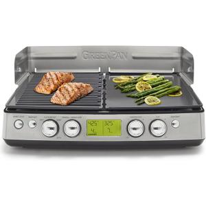 GreenPan Elite XL Smoke-less Grill and Griddle, Healthy Ceramic Nonstick Interchangeable/Removeable Cast Aluminum Plates, Indoor BBQ Sear Sizzle, LCD Display, Splash Guard, Drip Tray, PFAS-Free, Black