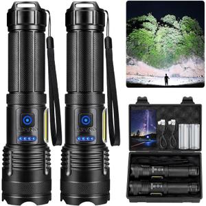 KINGCAESAR Flashlights 3000 High Lumen - 2 Pack, Ultra Bright Rechargeable Flashlight with 7 Light Modes, LED Flash Light with High Power ATTERY, IPX7 Waterproof for Home Camping (Black)
