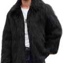 Gihuo Faux Fur Coat Winter Jackets for Men Mens Winter Coats Faux Fur Jacket Warm Fluffy Furry Trench Fake Fur Jacket (Small, Black)