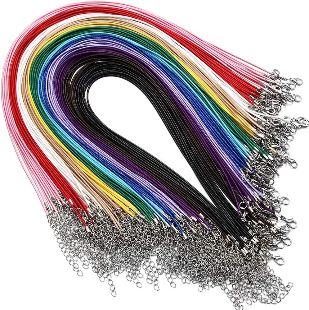 60Pcs Waxed Necklace Cord Bulk for Jewelry Making,Necklace Rope String with Clasp for DIY Bracelet Pendant,Multicolor(18 Inches and Thickness 1.5mm) (PS-Mixcolor)