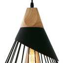 Black Farmhouse Wooden Pendant Light,Rustic Wood & Metal Pendant Lighting, Adjustable Height Hanging Ceiling Light Fixture for Kitchen Island Dining Room Bedroom Hallway