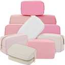 Sweetude 10 Pcs Preppy Makeup Bag Bulk PU Leather Cosmetic Bag Bridesmaid Gift Wedding Day Bachelorette Party Favor Toiletry Pouch DIY Skincare Pouch for Women(Pink)