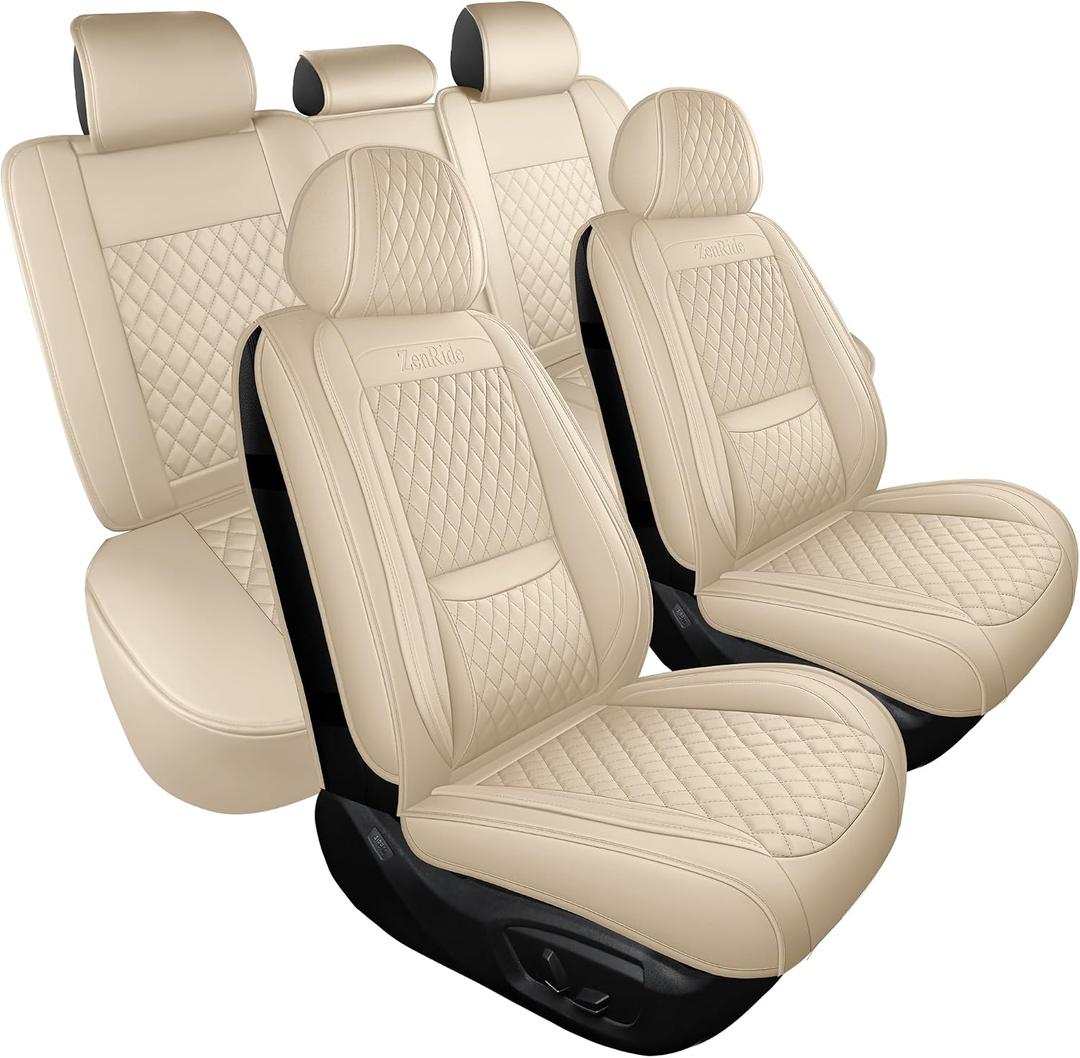 Light Beige Thick Nappa Leather Automotive Front Car Seat Covers Set of 2