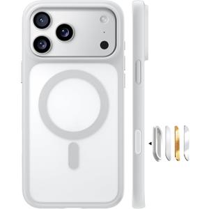 TORRAS Magnetic Shockproof for iPhone 17 Pro Case, Camera Control, Compatible with MagSafe, Military-Grade Protection, Stronger Slim Translucent Phone Case for iPhone 17 Pro, Silver White