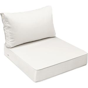 AAAAAcessories Outdoor Seat Cushions for Chairs, Fade-Resistant, Waterproof Patio Furniture Replacement Cushions, 25.5" x 25.5" x 5" + 25.5" x 13.5", Creamy White
