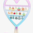 Qunclay Earring Holder Heart Shaped Jewelry Display with Holes 2 Tiers Earring Stand Aesthetic Cute Acrylic Rack for Women Dresser Nightstand Countertop Jewelry Organizer (Rainbow)