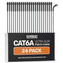 Everest Ultra Slim Cat6a Ethernet Patch Cables 3ft (24-Pack) Black - 10GB Cat 6a Patch Cable - Bendable, Flexible & Thin Ethernet Cable - Space Saving 32AWG 550MHZ Cat6a Cables - 100% Copper Wires