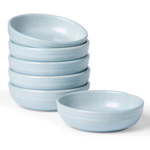 famiware Pluto Soy Sauce Dishes of 6, 3 oz Dipping Sauce Cups/ Bowls/ Dishes for Kitchen, Ceramic Small Bowls for Side Dish, Appetizers, Snacks, and Sushi, Reactive Glaze, Light Blue
