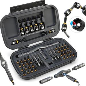 46 in 1 Magnetic Ratchet Screwdriver Set, Multi-Bit Screwdriver Kit, Nut Driver Set, Detachable Ratchet Handle with Storage Case, Repair Tool Kit for Furniture, Computer, Bicycle