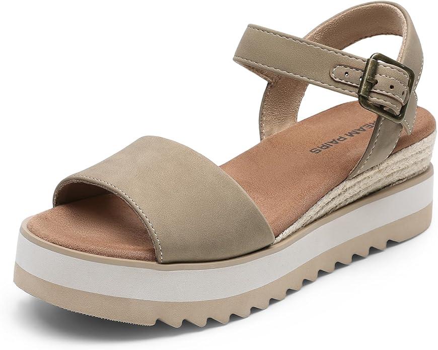 DREAM PAIRS Women's Open Toe Buckle Ankle Strap Espadrille Platform Wedge Sandals 7