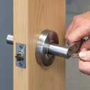 Master Lock Keyed Entry Door Lock, Brushed Chrome Finish Commercial Door Handle, Interior or Exterior Lever Style Locking Door Handle, SLCHKE26D