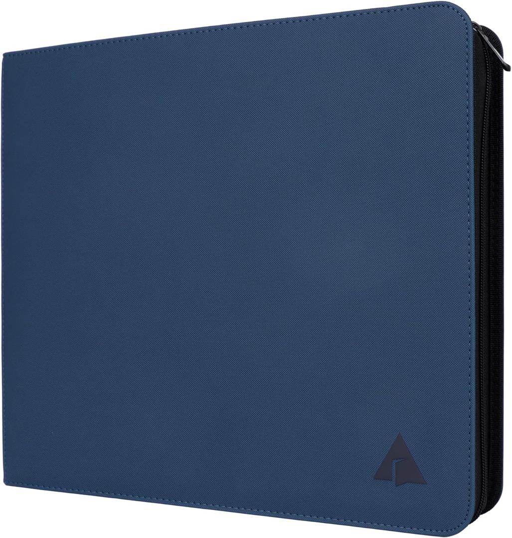 Rayvol Trading Card Binder, 12 Pocket Fit 1800 Cards - Metal D-Ring Card Holder with 75 Double-Sided Clear Pages, Top-Loading Collectors Album -Midnight Blue