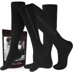 Zipper Compression Socks, 2 Pairs 15-20 mmHg Closed Toe Compression Stockings for Men Women (Small-Medium, Black)
