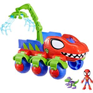 Spidey and his Amazing Friends Marvel Dino-Webs Crawler Toy Car Playset, Spider-Man & Goblin Raptor 4-Inch Action Figures, Kids Ages 3 & Up, 4.016 inches