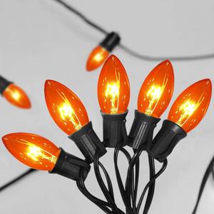 Cbebew Orange Halloween Lights, 25 FT Christmas String Lights with 25 C9 Incandescent Bulbs, Waterproof Halloween Decorations for Outdoor Indoor Patio Home Party Garden Yard Decor