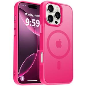 MOCCA Strong Magnetic for iPhone 16 Pro Max Phone Case, [Compatible with Magsafe][16FT Mil-Grade Drop Protection] Slim Thin Translucent Matte Protective Cover Case for iPhone 16 Pro Max Case, Hot Pink