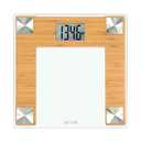 Taylor Digital Bath Scale for Body Weight, Bathroom Scale with Durable Glass Platform, 400 lb Capacity, Natural Bamboo and Spun Stainless Steel Accents