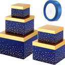 5 Valentine's Day Navy Blue Square Nesting Boxes Decorative Gift Boxes with Lid and Ribbon 5 Assorted Sizes Wrap for Valentine, Anniversary, Birthday