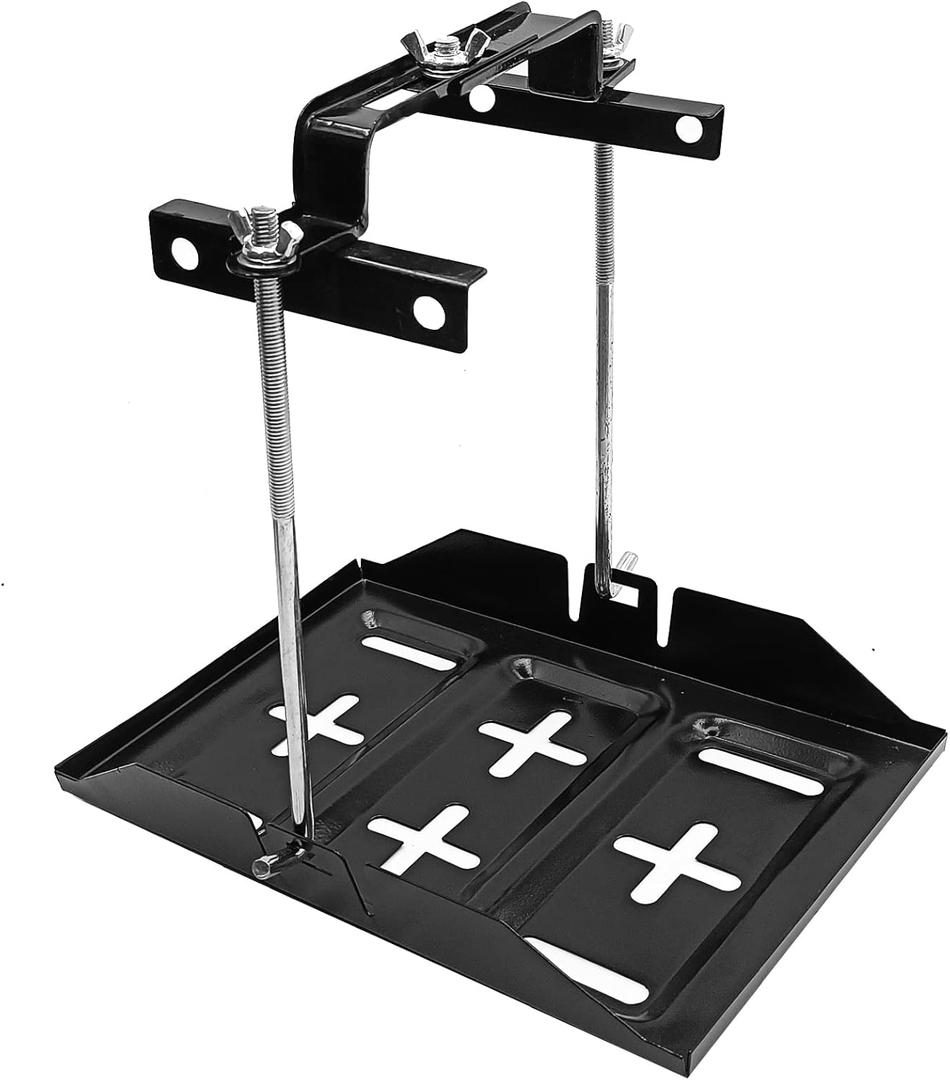 UOIENRT Battery Hold Down Tray Kit, Storage Battery Holder Corrosion-Resistant Steel Adjustable Bracket Clamp for Boat, Car, Marine, 23cm Bolt with 34cm Battery Tray
