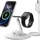 3 in 1 Magnetic Wireless Charger for Apple - Fast Charging Station Compatible with MagSafe for iPhone17-12, Apple Watch& AirPods, Phone and Watch Charger Stand for Desktop Bedside Nightstand (White)