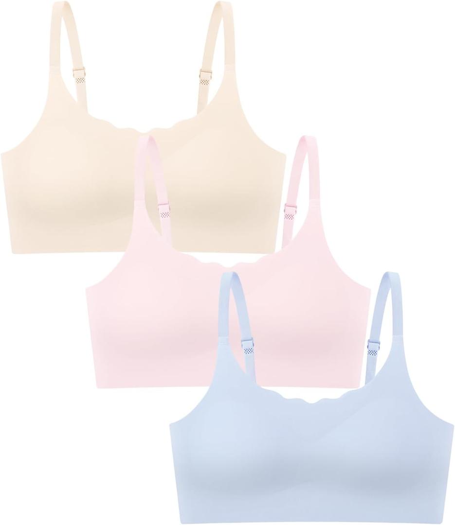 Girls Seamless Training Bras Soft Sport Removable Padding Multipack | Adjustable straps,No Show wireless pull-on,Comfortable lightweight fabric